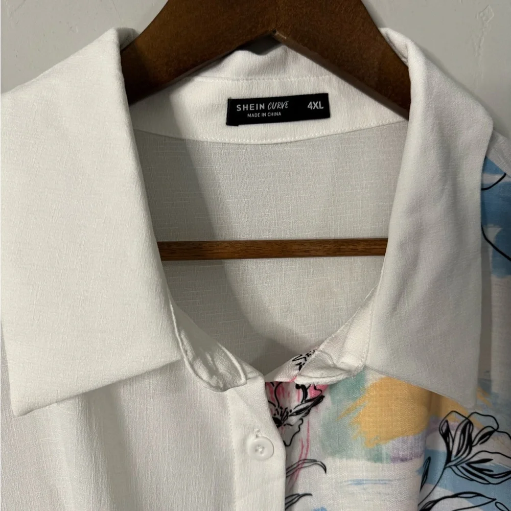 Shein - White Floral Tunic Shirt - Picture 6 of 8